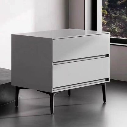Modern Luxury Solid Wood Carbon Steel Rectangular Cylindrical Nightstand With 2 Drawers For Bedroom