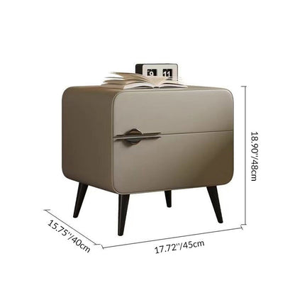 Contemporary Scandinavian Microfiber Leather Carbon Steel Solid Wood Metal Rounded Square Cylindrical Nightstand With 2 Drawers For Bedroom