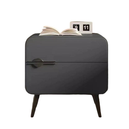 Contemporary Scandinavian Microfiber Leather Carbon Steel Solid Wood Metal Rounded Square Cylindrical Nightstand With 2 Drawers For Bedroom