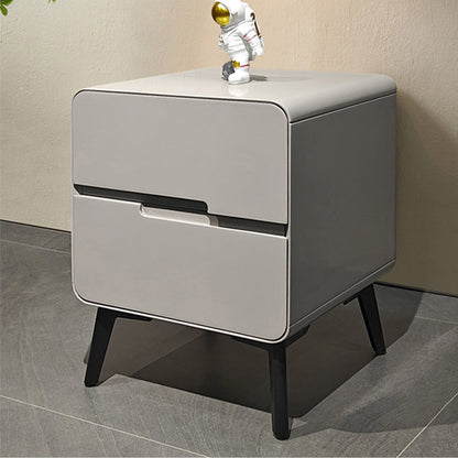 Contemporary Creative Medium-Density Fiberboard Carbon Steel Metal Rounded Square Cylindrical Nightstand With 2 Drawers For Bedroom