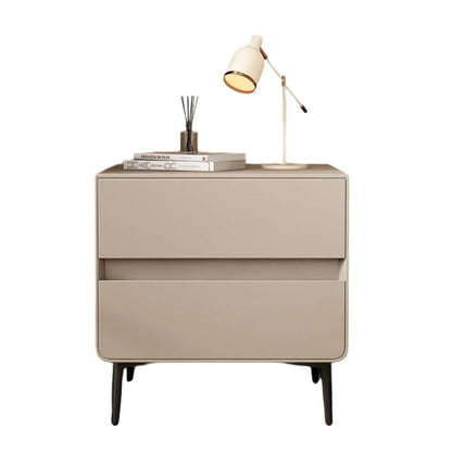 Modern Luxury Faux Leather Solid Wood Metal Cylindrical Square Nightstand With 2 Drawers For Bedroom