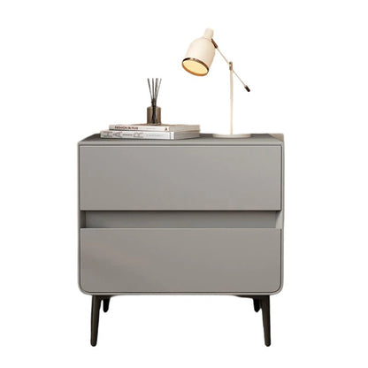 Modern Luxury Faux Leather Solid Wood Metal Cylindrical Square Nightstand With 2 Drawers For Bedroom