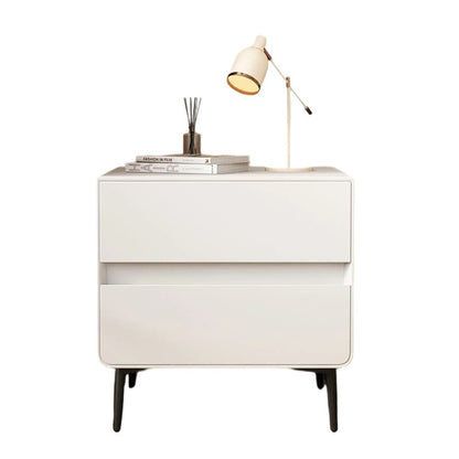 Modern Luxury Faux Leather Solid Wood Metal Cylindrical Square Nightstand With 2 Drawers For Bedroom