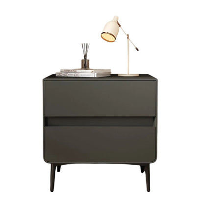 Modern Luxury Faux Leather Solid Wood Metal Cylindrical Square Nightstand With 2 Drawers For Bedroom