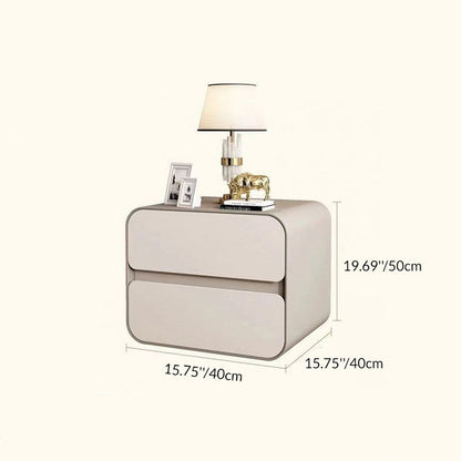 Modern Minimalist Microfiber Leather Solid Wood Curved Square Nightstand With 2 Drawers For Bedroom