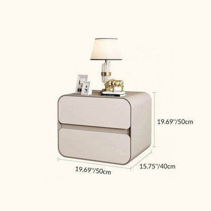 Modern Minimalist Microfiber Leather Solid Wood Curved Square Nightstand With 2 Drawers For Bedroom