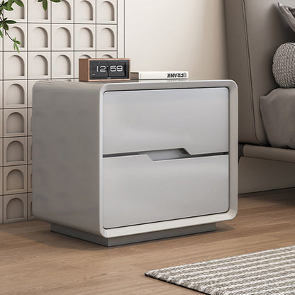 Contemporary Scandinavian Solid Wood Metal Rounded Rectangular Nightstand With 2 Drawers For Bedroom