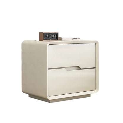 Contemporary Scandinavian Solid Wood Metal Rounded Rectangular Nightstand With 2 Drawers For Bedroom