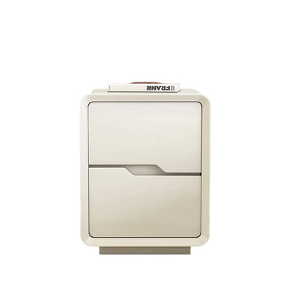 Contemporary Scandinavian Solid Wood Metal Rounded Rectangular Nightstand With 2 Drawers For Bedroom