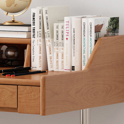 Contemporary Scandinavian Pine Wood Cherry Wood Stainless Steel Rectangular Curved Desk 3-Drawer For Bedroom