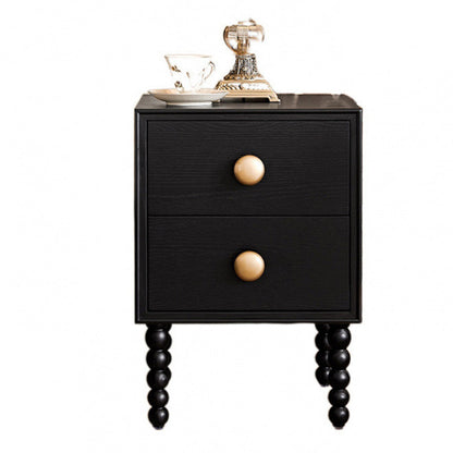 Traditional French Solid Wood Rectangular Spherical Nightstand 2-Drawer For Bedroom