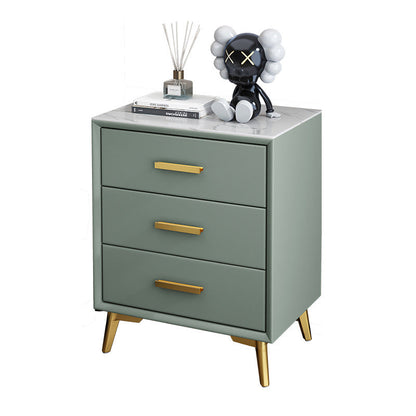 Modern Luxury Microfiber Leather Solid Wood Sintered Stone Carbon Steel Rectangular Nightstand 3-Drawer For Bedroom