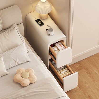 Modern Minimalist Solid Wood Metal Microfiber Leather Rounded Rectangle Nightstand With 2 Drawers For Bedroom