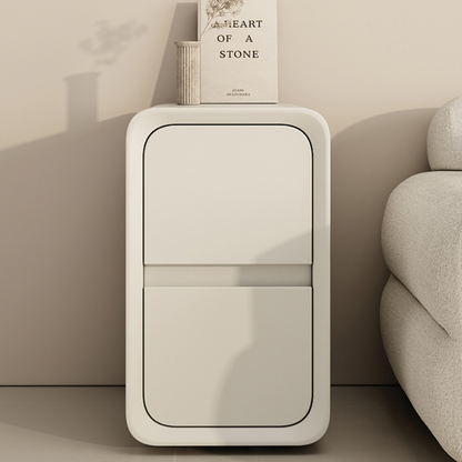 Modern Minimalist Solid Wood Metal Microfiber Leather Rounded Rectangle Nightstand With 2 Drawers For Bedroom