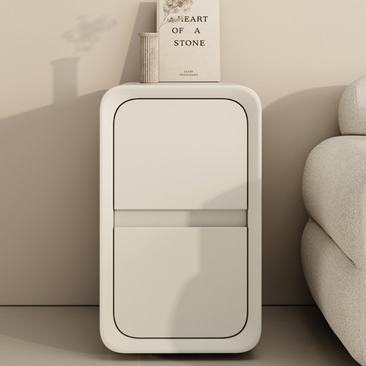 Modern Minimalist Solid Wood Metal Microfiber Leather Rounded Rectangle Nightstand With 2 Drawers For Bedroom
