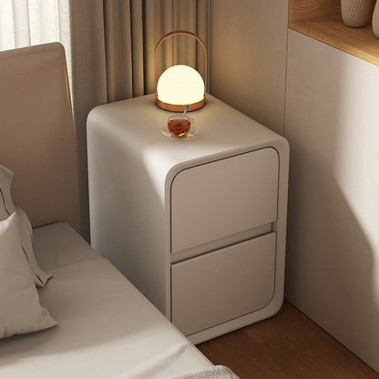 Modern Minimalist Solid Wood Metal Microfiber Leather Rounded Rectangle Nightstand With 2 Drawers For Bedroom