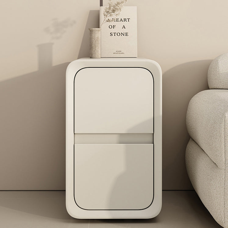 Modern Minimalist Solid Wood Metal Microfiber Leather Rounded Rectangle Nightstand With 2 Drawers For Bedroom