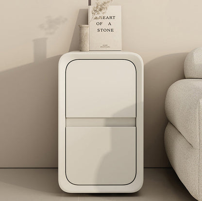Modern Minimalist Solid Wood Metal Microfiber Leather Rounded Rectangle Nightstand With 2 Drawers For Bedroom