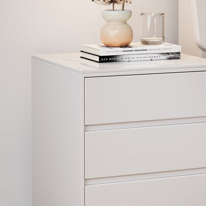 Modern Luxury Solid Wood Sintered Stone Metal Rectangular Nightstand With 3 Drawers For Bedroom