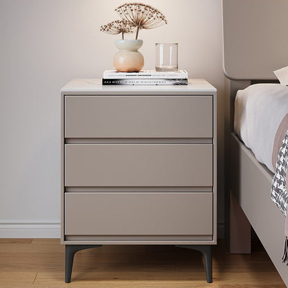 Modern Luxury Solid Wood Sintered Stone Metal Rectangular Nightstand With 3 Drawers For Bedroom