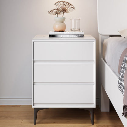 Modern Luxury Solid Wood Sintered Stone Metal Rectangular Nightstand With 3 Drawers For Bedroom