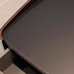 Contemporary Scandinavian Solid Wood Board Saddle Leather Metal Rounded Square Nightstand With 2 Drawers For Bedroom