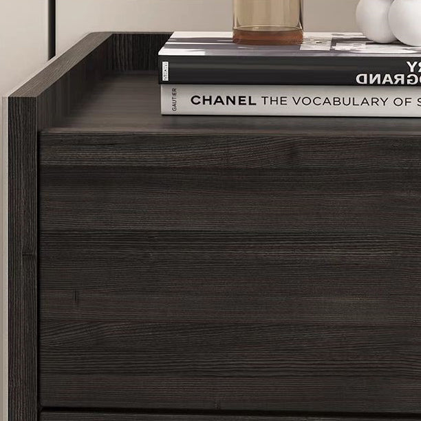 Contemporary Creative Solid Wood Saddle Leather Square Rounded Nightstand With 2 Drawers For Bedroom