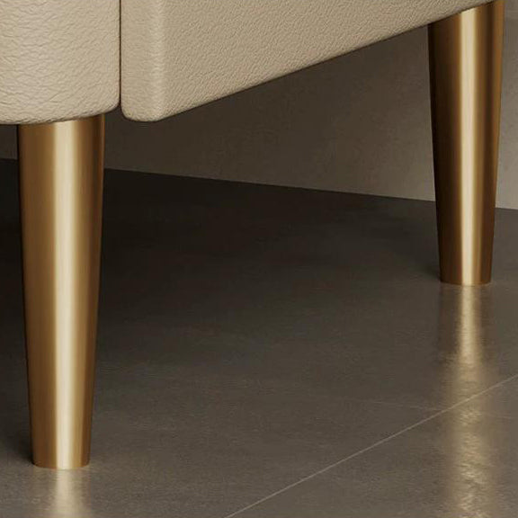 Contemporary Scandinavian Sintered Stone Cat-Scratch Leather Solid Wood Stainless Steel Rounded Square Cylinder Nightstand With 2 Drawers For Bedroom