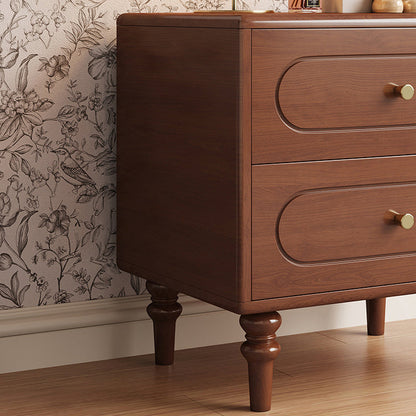 Traditional Chinese Solid Wood Metal Rounded Square Cylinder Nightstand With 2 Drawers For Bedroom