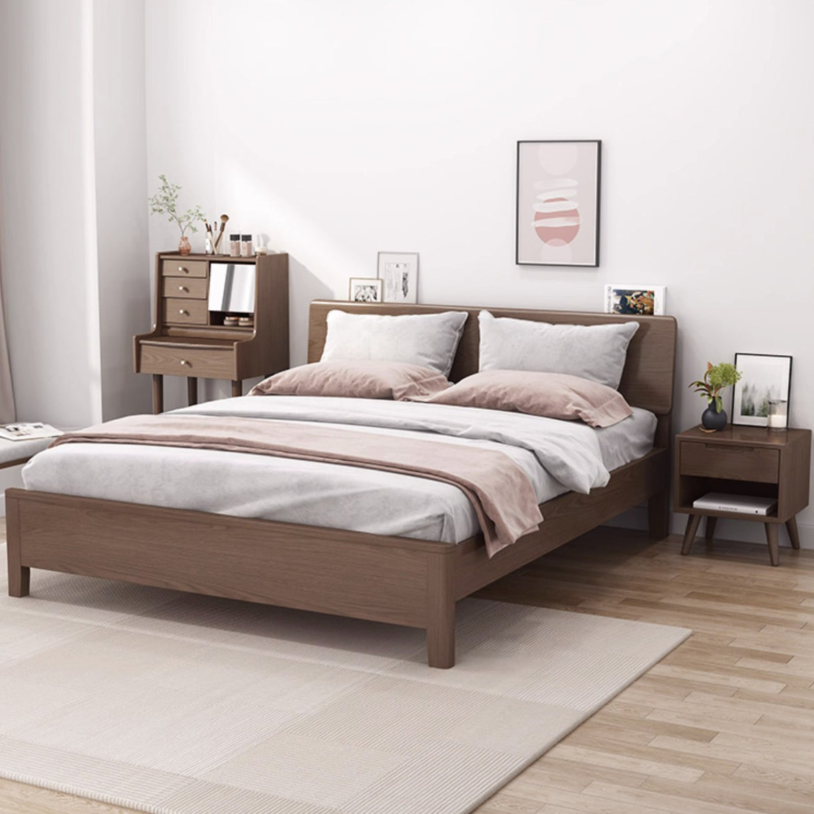Contemporary Scandinavian Solid Wood Cylindrical Square Nightstand With 1/2 Drawers For Bedroom