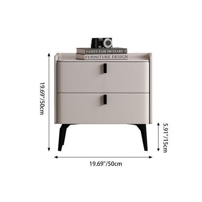 Contemporary Scandinavian Sintered Stone Microfiber Leather Solid Wood Carbon Steel Scythe-Leg Rounded Square Nightstand With 2 Drawers For Bedroom