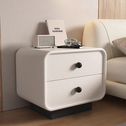 Modern Minimalist Cat-Scratch-Resistant Leather Solid Wood Rounded Square Nightstand 2-Drawer For Bedroom