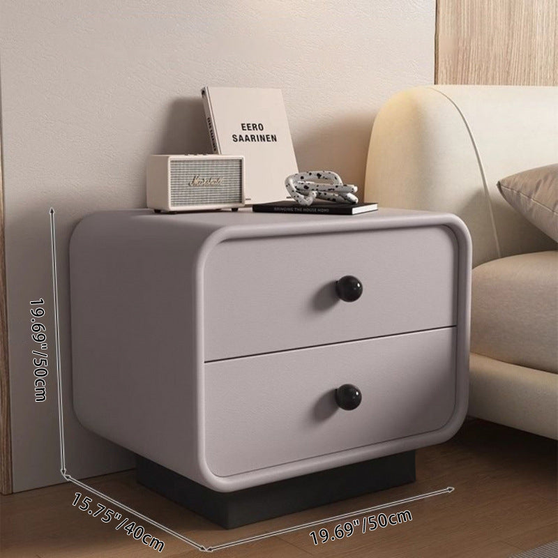 Modern Minimalist Cat-Scratch-Resistant Leather Solid Wood Rounded Square Nightstand 2-Drawer For Bedroom