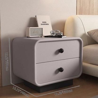 Modern Minimalist Cat-Scratch-Resistant Leather Solid Wood Rounded Square Nightstand 2-Drawer For Bedroom