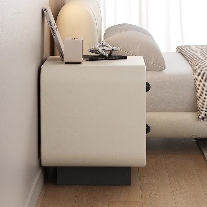 Modern Minimalist Cat-Scratch-Resistant Leather Solid Wood Rounded Square Nightstand 2-Drawer For Bedroom