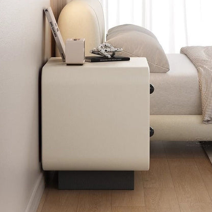 Modern Minimalist Cat-Scratch-Resistant Leather Solid Wood Rounded Square Nightstand 2-Drawer For Bedroom