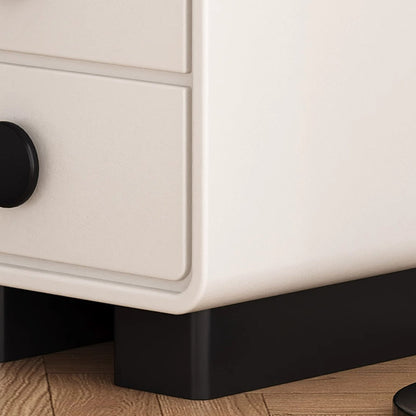 Contemporary Scandinavian Nappa Leather Solid Wood Metal Round Rectangle Nightstand 2-Drawer For Bedroom