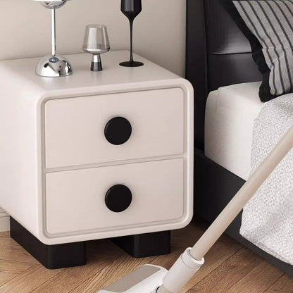 Contemporary Scandinavian Nappa Leather Solid Wood Metal Round Rectangle Nightstand 2-Drawer For Bedroom