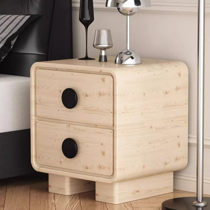 Contemporary Scandinavian Nappa Leather Solid Wood Metal Round Rectangle Nightstand 2-Drawer For Bedroom