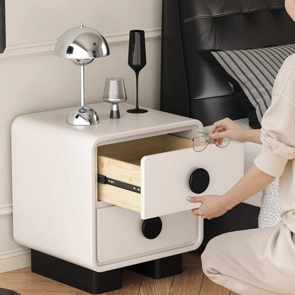 Contemporary Scandinavian Nappa Leather Solid Wood Metal Round Rectangle Nightstand 2-Drawer For Bedroom