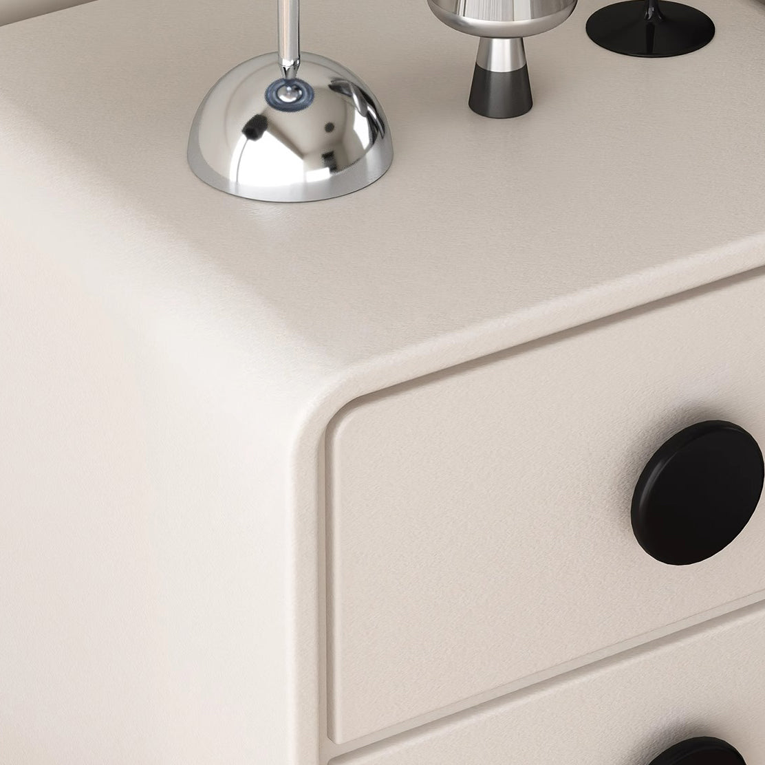 Contemporary Scandinavian Nappa Leather Solid Wood Metal Round Rectangle Nightstand 2-Drawer For Bedroom