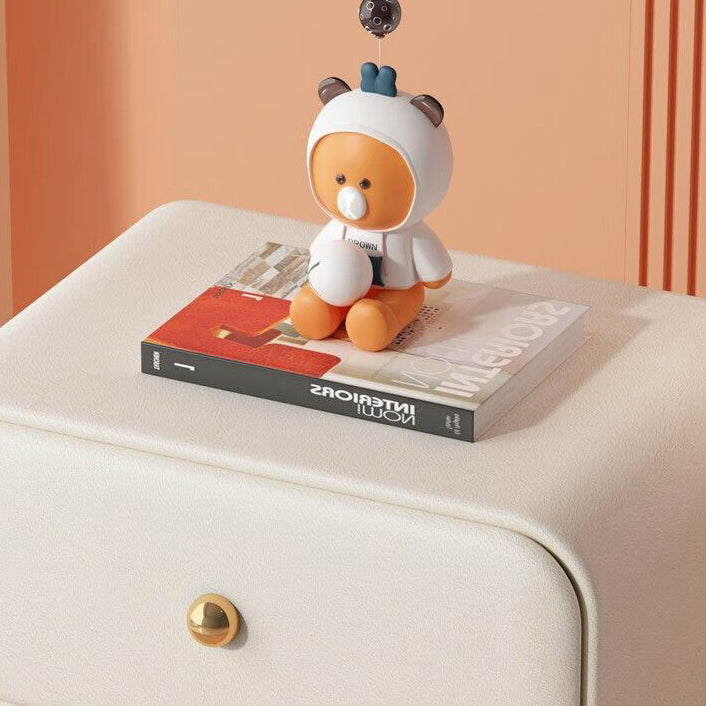 Contemporary Scandinavian Microfiber Leather Solid Wood Metal Ball Square Nightstand 2-Drawer For Bedroom