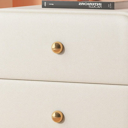 Contemporary Scandinavian Microfiber Leather Solid Wood Metal Ball Square Nightstand 2-Drawer For Bedroom