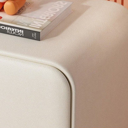 Contemporary Scandinavian Microfiber Leather Solid Wood Metal Ball Square Nightstand 2-Drawer For Bedroom