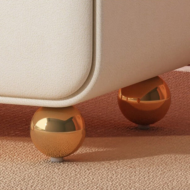Contemporary Scandinavian Microfiber Leather Solid Wood Metal Ball Square Nightstand 2-Drawer For Bedroom
