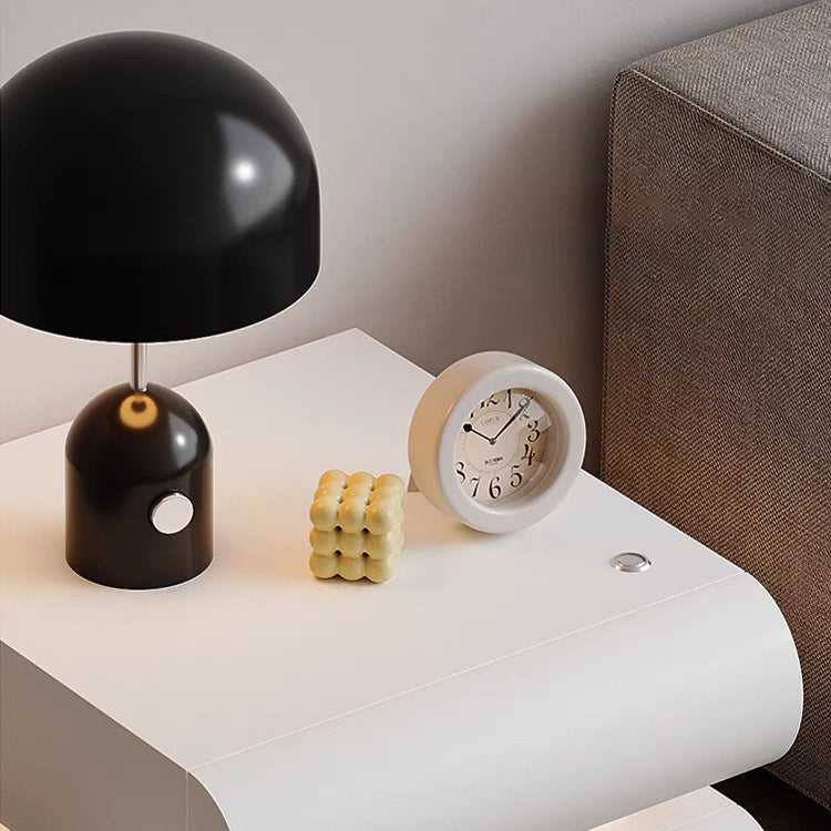Contemporary Creative Microfiber Leather Solid Wood Curved Square Nightstand 2-Drawer For Bedroom