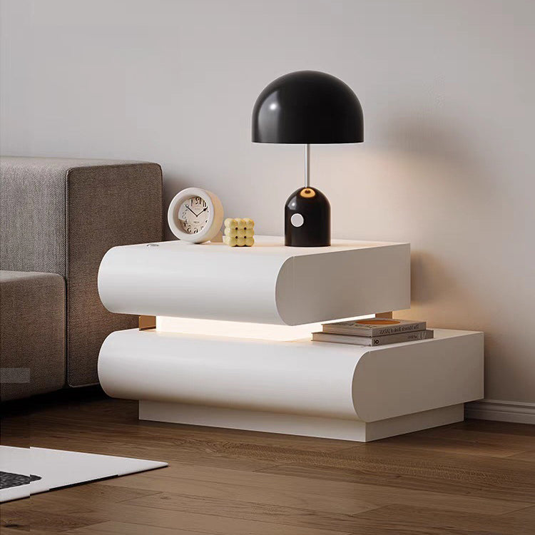Contemporary Creative Microfiber Leather Solid Wood Curved Square Nightstand 2-Drawer For Bedroom