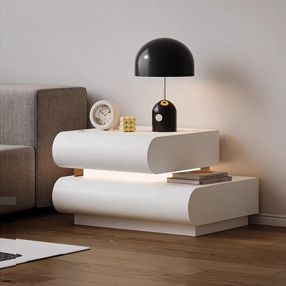 Contemporary Creative Microfiber Leather Solid Wood Curved Square Nightstand 2-Drawer For Bedroom