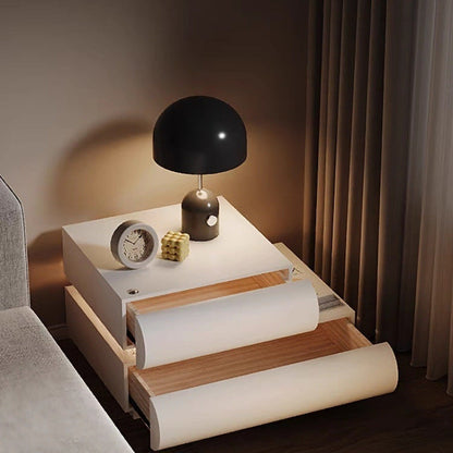 Contemporary Creative Microfiber Leather Solid Wood Curved Square Nightstand 2-Drawer For Bedroom