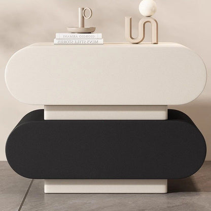 Contemporary Creative Microfiber Leather Solid Wood Rounded Square Nightstand 2-Drawer For Bedroom